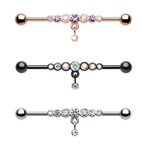 Colored & Silver & Rose Gold Dazzling Gem Row Dangle Industrial Barbell-WildKlass Jewelry