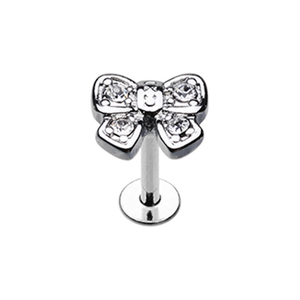 Dainty Bow-Tie Sparkle Top Steel WildKlass Labret-WildKlass Jewelry