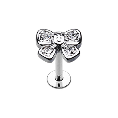 Dainty Bow-Tie Sparkle Top Steel WildKlass Labret-WildKlass Jewelry