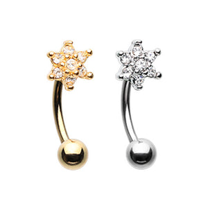 Silver & Golden Spring Flower Sparkle Multi Gem Curved Eyebrow Ring-WildKlass Jewelry