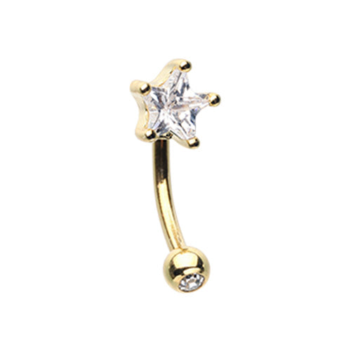 Golden & Silver Star Gem Prong Curved Barbell Eyebrow Ring-WildKlass Jewelry