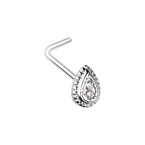 Golden & Silver & Rose Gold Classic Ornate Teardrop L-Shape Nose Ring-WildKlass Jewelry