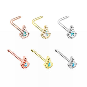 Gold, Rose Gold, Silver Bollywood Glitter L-Shape & Stud Nose Ring-WildKlass Jewelry
