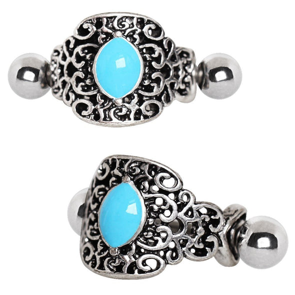 316L Stainless Steel Aqua Ornate Cartilage WildKlass Cuff Earring-WildKlass Jewelry