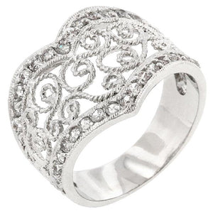 WildKlass Cubic Zirconia Filigree Hearts Ring-WildKlass Jewelry