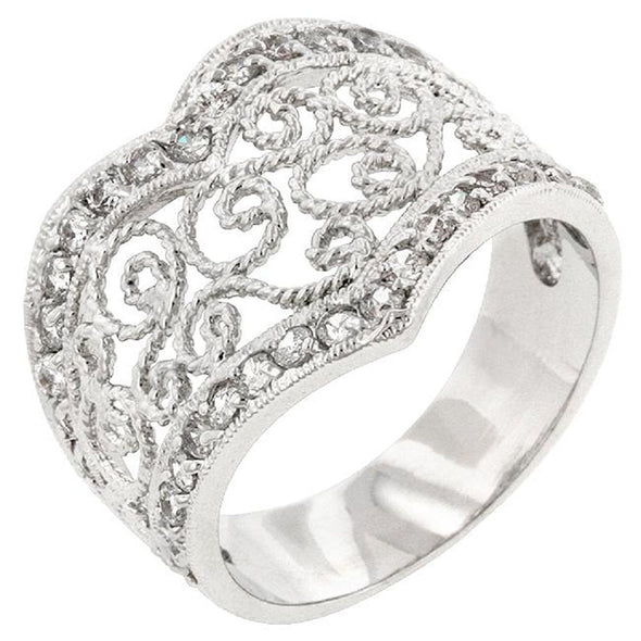 WildKlass Cubic Zirconia Filigree Hearts Ring-WildKlass Jewelry