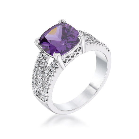 WildKlass 3Ct Elegant Silvertone Criss-Cross Amethyst Purple CZ Engagement Ring-WildKlass Jewelry