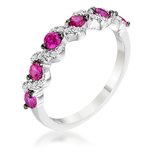 WildKlass .18Ct Rhodium Plated and Hematite Plated S Shape Fuschia and Clear CZ Half Eternity Band-WildKlass Jewelry