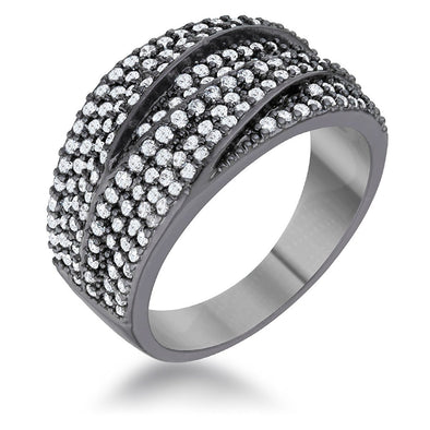 WildKlass 1.7ct Clear CZ Hematite Contemporary Cocktail Ring-WildKlass Jewelry