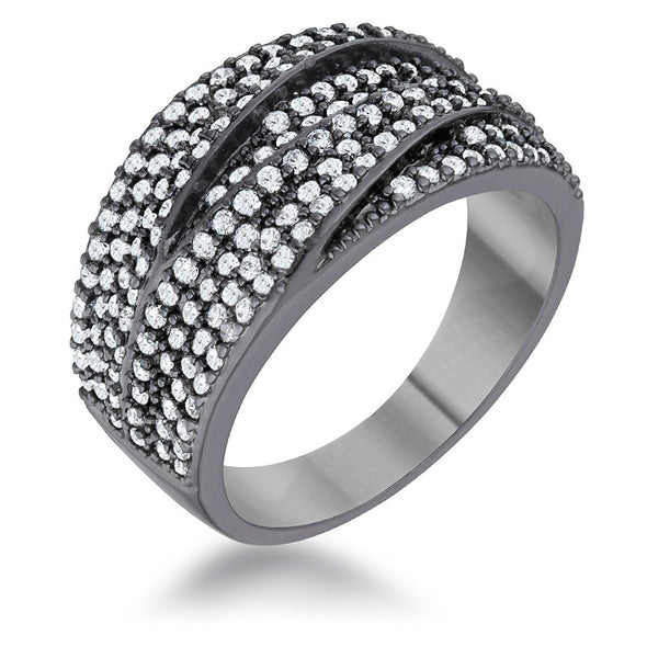 WildKlass 1.7ct Clear CZ Hematite Contemporary Cocktail Ring-WildKlass Jewelry