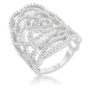WildKlass 1.25ct CZ Rhodium Plated Filigree Cocktail Ring-WildKlass Jewelry
