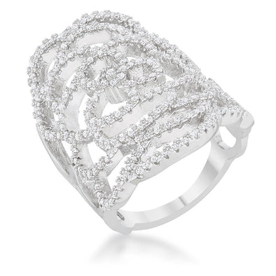 WildKlass 1.25ct CZ Rhodium Plated Filigree Cocktail Ring-WildKlass Jewelry