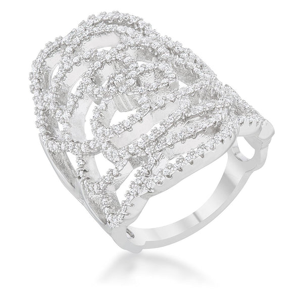 WildKlass 1.25ct CZ Rhodium Plated Filigree Cocktail Ring-WildKlass Jewelry