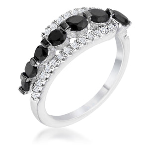 WildKlass 1.06Ct Rhodium Plated & Hematite Plated Graduated Black & Clear CZ Half Eternity Ring-WildKlass Jewelry