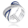 WildKlass .46Ct Rhodium Plated and Hematite Plated Blue and Clear CZ Micro Pave Crossover Ring-WildKlass Jewelry