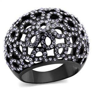 WildKlass Stainless Steel Ring IP Light Black (IP Gun) Women Top Grade Crystal Tanzanite-WildKlass Jewelry