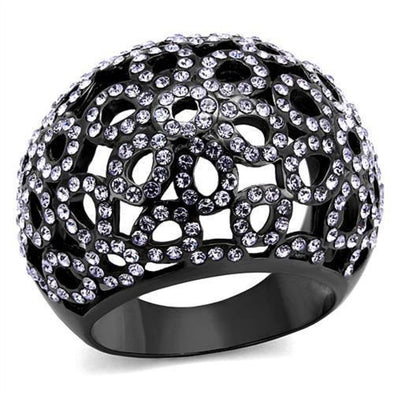 WildKlass Stainless Steel Ring IP Light Black (IP Gun) Women Top Grade Crystal Tanzanite-WildKlass Jewelry