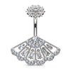 CZ Paved Vintage Fan with Internally Threaded CZ Paved Filigree Top 316L Surgical Steel WildKlass Belly Button Rings-WildKlass Jewelry