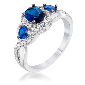 WildKlass 1.43Ct Rhodium Plated & Hematite Plated Sapphire Blue & Clear CZ Three Stone Twisted Ring-WildKlass Jewelry
