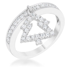 WildKlass Christmas Tree 0.3ct CZ Rhodium Plated Holiday Charm Ring-WildKlass Jewelry