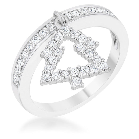 WildKlass Christmas Tree 0.3ct CZ Rhodium Plated Holiday Charm Ring-WildKlass Jewelry