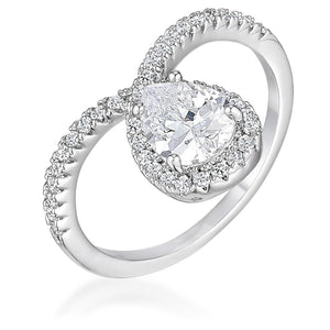 WildKlass 1.5Ct Rhodium Plated Chevron Ring With Clear CZ-WildKlass Jewelry