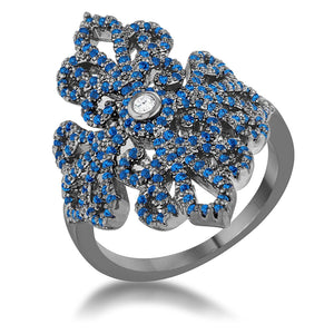 WildKlass 1.23ct Sapphire CZ Hematite Filigree Cocktail Ring-WildKlass Jewelry