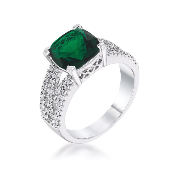 WildKlass 3ct Elegant Rhodium Plated Criss-Cross Enerald CZ Engagement Ring-WildKlass Jewelry