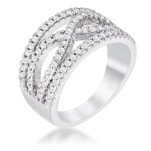 WildKlass .4Ct Rhodium Plated Classic Twist Wide CZ Ring-WildKlass Jewelry