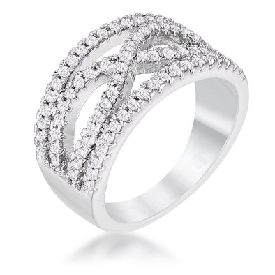 WildKlass .4Ct Rhodium Plated Classic Twist Wide CZ Ring-WildKlass Jewelry
