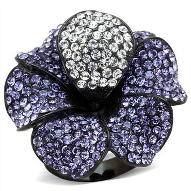 WildKlass Stainless Steel Ring IP Black Women Top Grade Crystal Tanzanite-WildKlass Jewelry
