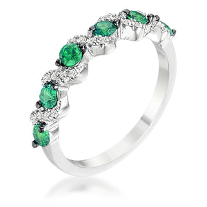 WildKlass .18Ct Rhodium Plated and Hematite Plated S Shape Emerald Green and Clear CZ Half Eternity Band-WildKlass Jewelry