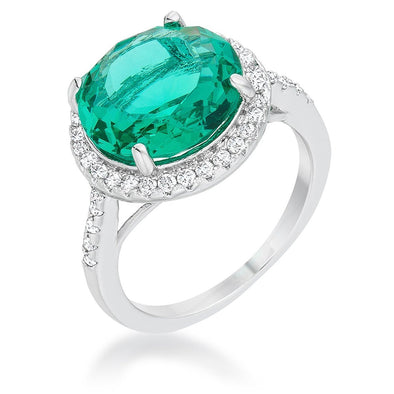 WildKlass 7.3ct Blue Green CZ Rhodium Plated Classic Ring-WildKlass Jewelry