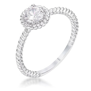 WildKlass .45Ct Rhodium Plated Mini Twisted Rope CZ Solitaire Ring-WildKlass Jewelry