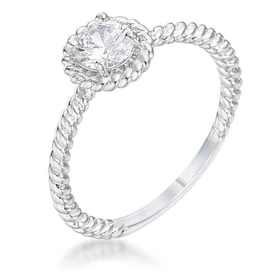 WildKlass .45Ct Rhodium Plated Mini Twisted Rope CZ Solitaire Ring-WildKlass Jewelry