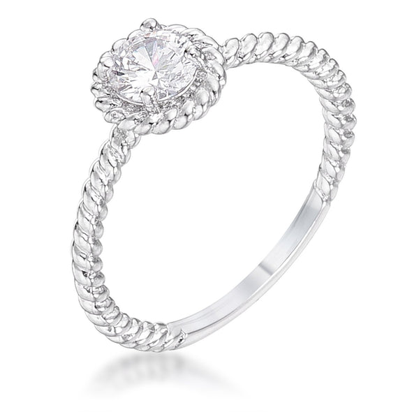 WildKlass .45Ct Rhodium Plated Mini Twisted Rope CZ Solitaire Ring-WildKlass Jewelry