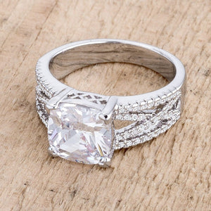 WildKlass 3Ct Elegant Rhodium Plated Criss-Cross Clear CZ Engagement Ring-WildKlass Jewelry