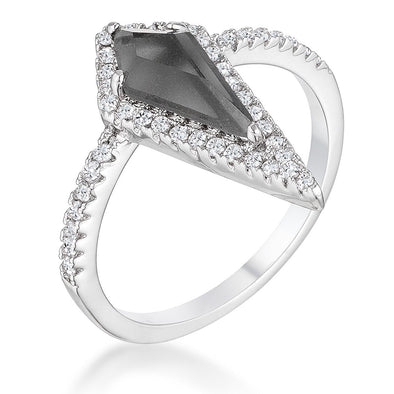 WildKlass 1.4Ct Rhodium Plated Trendy Prism Smokey Topaz CZ Ring-WildKlass Jewelry