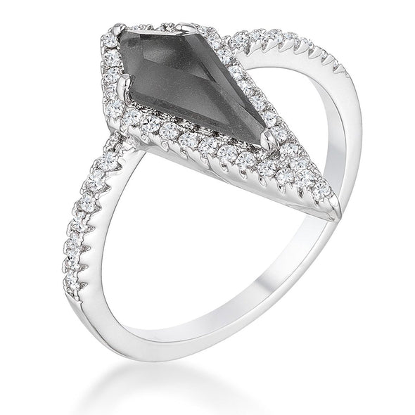 WildKlass 1.4Ct Rhodium Plated Trendy Prism Smokey Topaz CZ Ring-WildKlass Jewelry