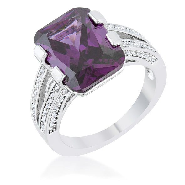 WildKlass 8.6ct Amethyst CZ Rhodium Plated Emerald Classic Cocktail Ring-WildKlass Jewelry