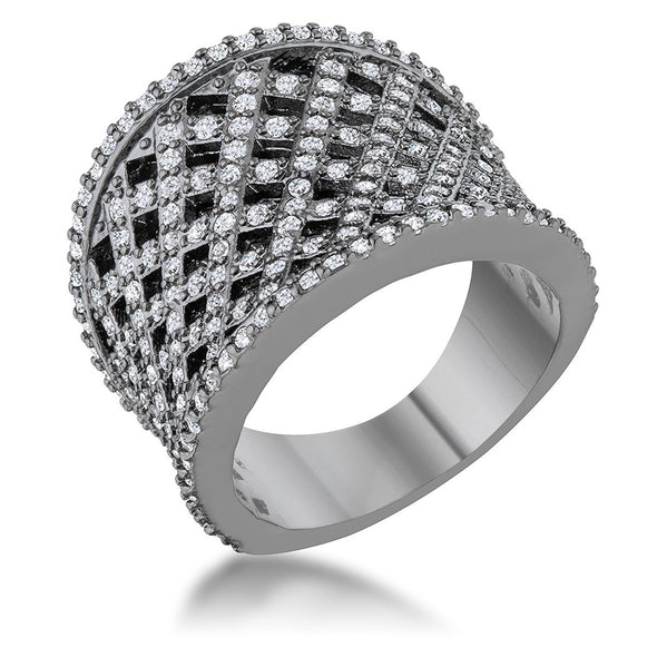 WildKlass 1.4ct CZ Hematite Wide Woven Style Ring-WildKlass Jewelry