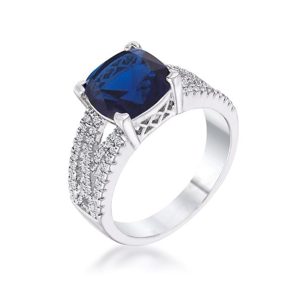 WildKlass 3ct Elegant Silvertone Criss-Cross Sapphire Blue CZ Engagement Ring-WildKlass Jewelry