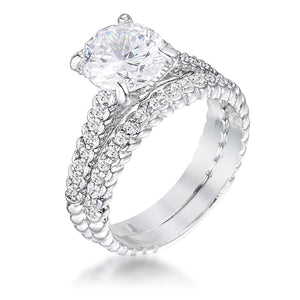 WildKlass 2.1Ct Rhodium Plated Baroque Style Wedding Set-WildKlass Jewelry