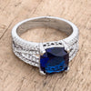WildKlass 3ct Elegant Silvertone Criss-Cross Sapphire Blue CZ Engagement Ring-WildKlass Jewelry