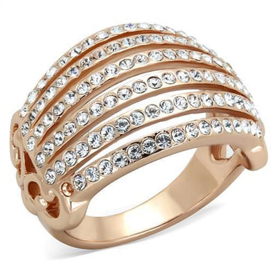 WildKlass Stainless Steel Ring IP Rose Gold Women Top Grade Crystal Clear-WildKlass Jewelry