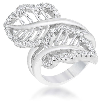 WildKlass 0.4ct CZ Rhodium Plated Leaf Wrap Ring-WildKlass Jewelry