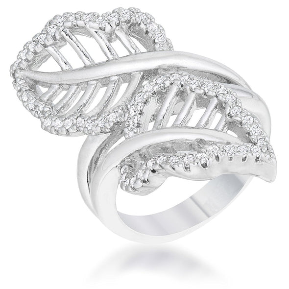 WildKlass 0.4ct CZ Rhodium Plated Leaf Wrap Ring-WildKlass Jewelry