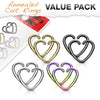 WILDKLASS Value Packs 4 Pairs Plated Heart Cut Rings 316L Surgical Steel for Cartilage/Tragus/Daith and More-WildKlass Jewelry