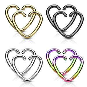 WILDKLASS Value Packs 4 Pairs Plated Heart Cut Rings 316L Surgical Steel for Cartilage/Tragus/Daith and More-WildKlass Jewelry