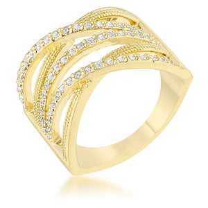 WildKlass 0.57ct CZ 14k Gold Plated Wide Cocktail Cable Ring-WildKlass Jewelry